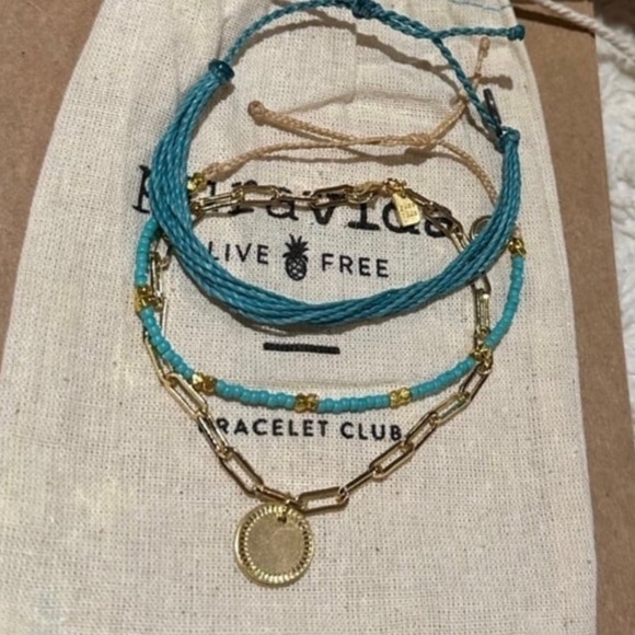 PURA VIDA Custom Turquoise 3 piece Gold Chain & Seed Bead Bracelet Set NEW! Rare - Picture 4 of 7